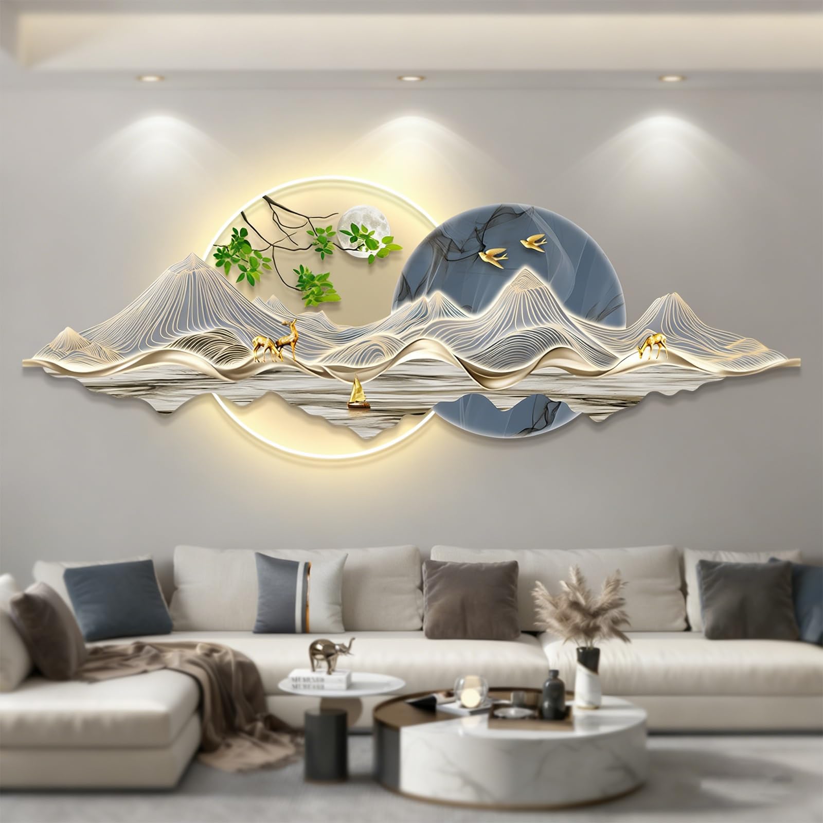 WNGJZZYC Pintura Mural LED 3D, Lámpara de Pared Activa, Mural Iluminado Enchufable, para Dormitorio, Salón, Pasillo de Entrada, Estudio(White,180x60cm/71x24in)