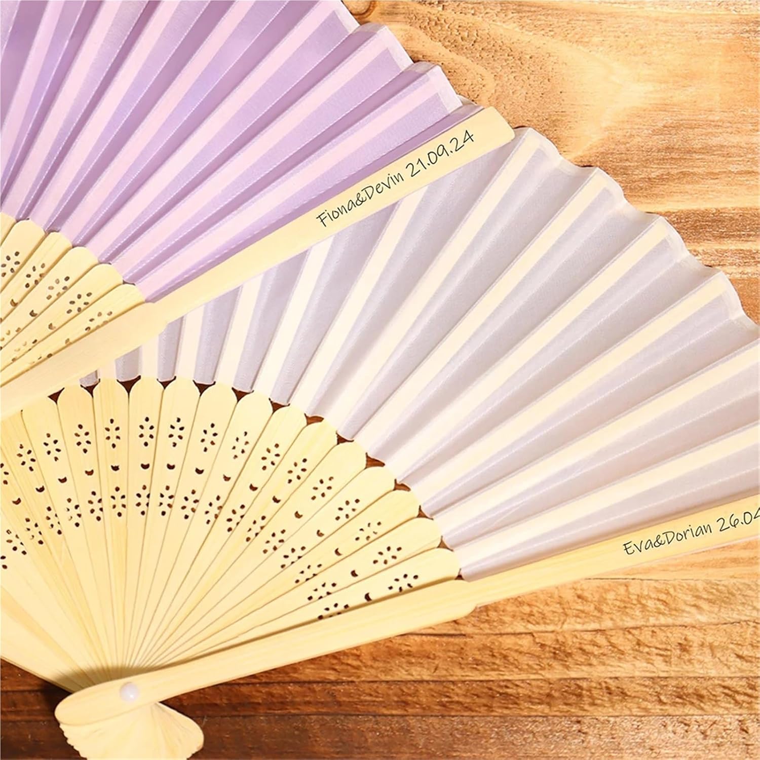 Fans For Wedding Guests 20 Pcs Personalized Engraved Wedding Handmade Silk Fan Bamboo