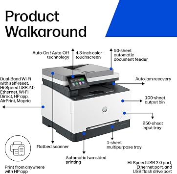 HP Color LaserJet Pro MFP 3301sdw Wireless All-in-One Color Laser Printer, Office Printer, Scanner, Copier, ADF, Duplex, Best-for-Office (499Q3F)