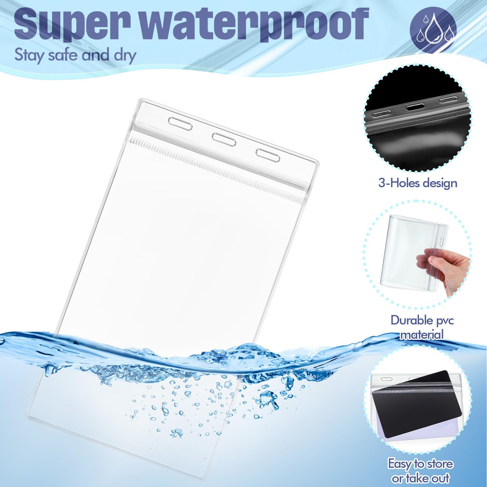 Patelai Extra große Ausweishalter mit Umhängeband, PVC, wasserdicht, Kartenhalter, Ausweishüllen, 3 Schlüsselbandschlitze oben, für Büro, Sportveranstaltungen, Konzerte, 100 Stück (Marineblau)