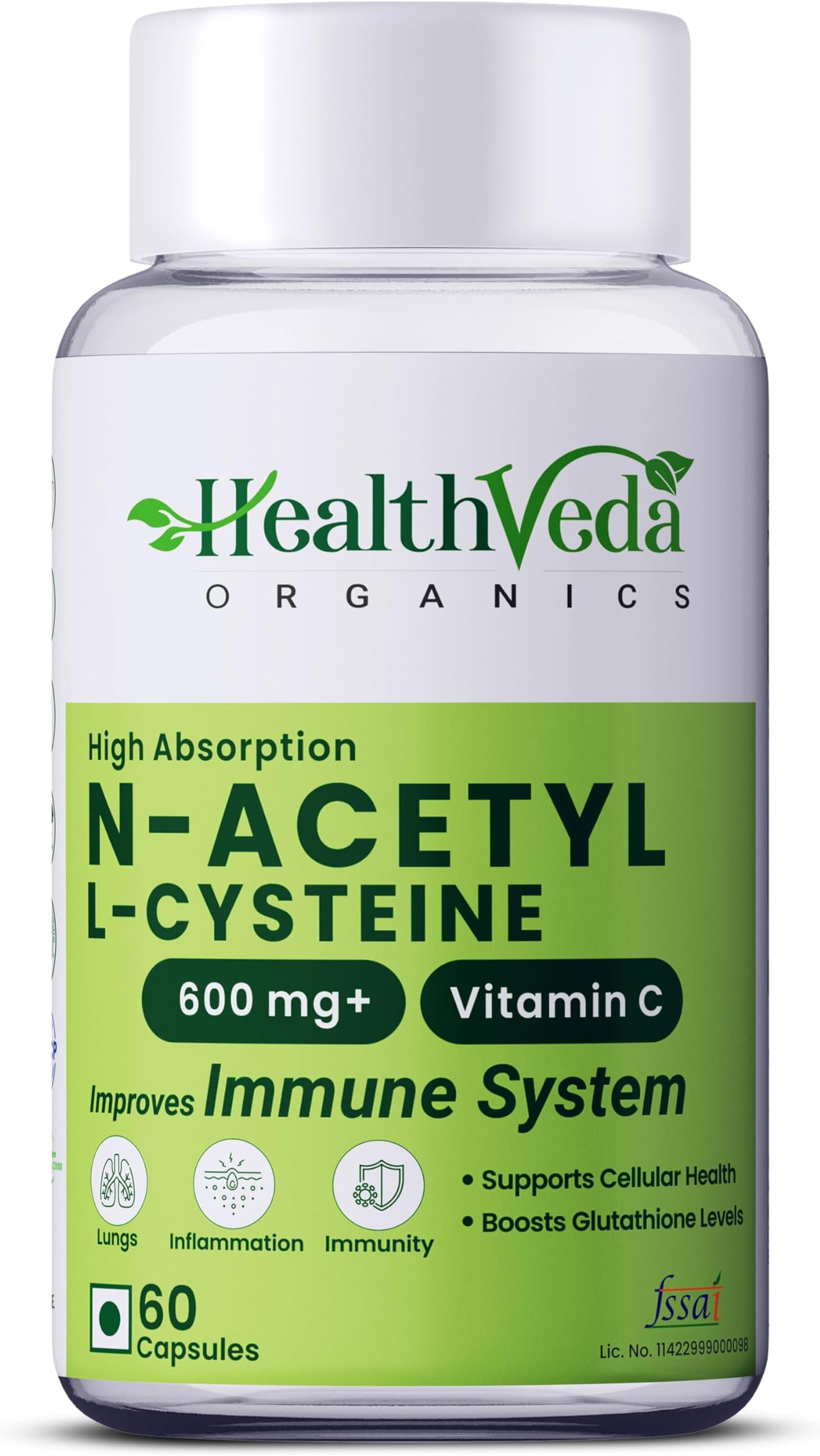 - Health Veda Organics N-Acetyl L-Cysteine (NAC) 600 mg | 60 Veg Capsules| Lung,Respiratory Support & Antioxidant Supplement