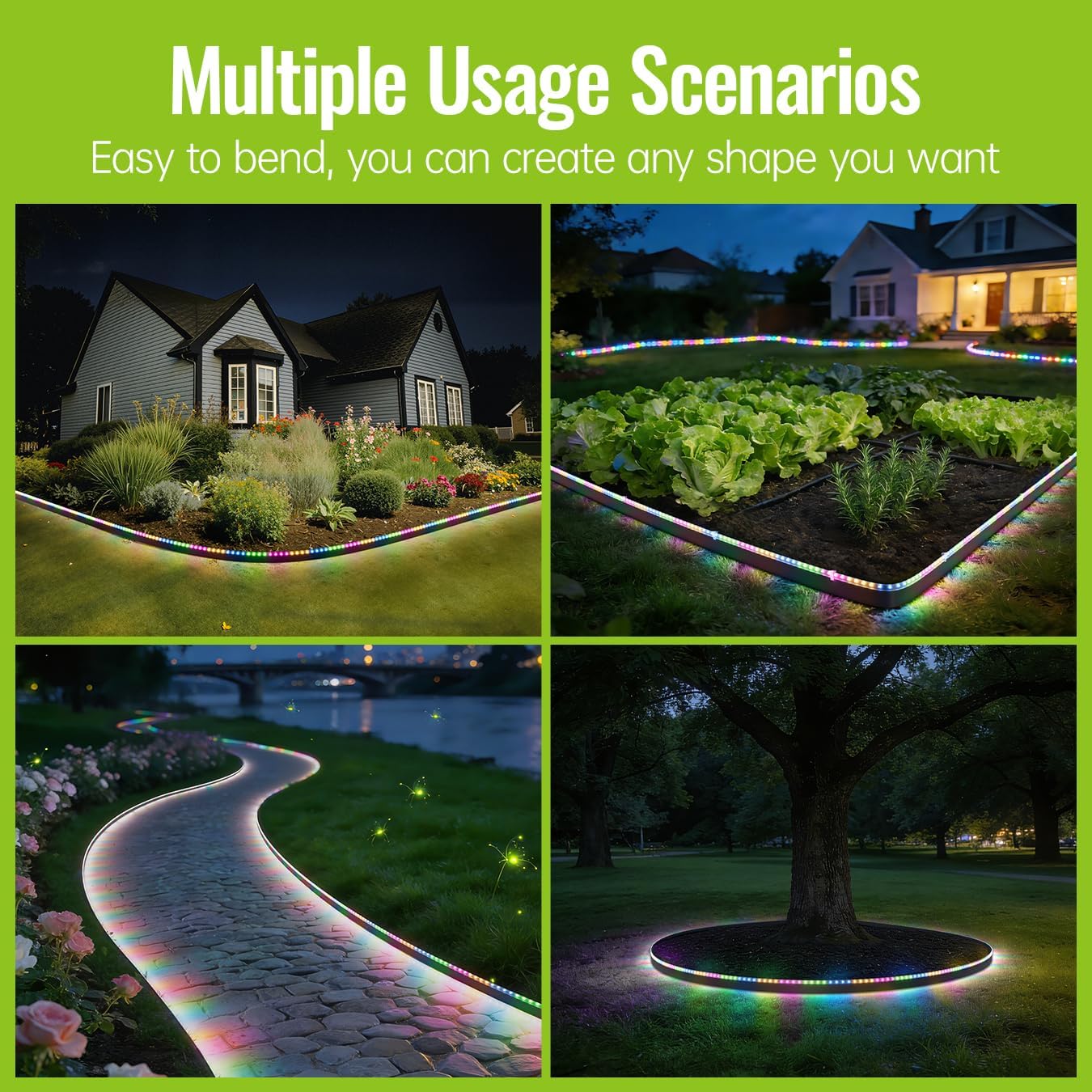 Landscape Edging with Solar String Lights, 20FT, 2in Depth, Metal Stakes & Light Remote, No-Dig Garden Edging with Timer & 19 Light Modes Landscape Border for Curved Straight Beds, Black