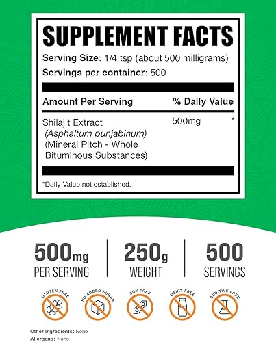 Miniatura 2 de BulkSupplements. com Shilajit Extracto en polvo Suplemento de ácido fúlvico, suplemento Shilajit Sin gluten, 500 mg por porción de polvo Shilajit,