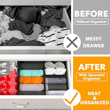 SpaceAid Drawer Organiser for Clothes, 12 Pack Dresser Drawer Organiser Bins, Closet Organisers and Storage Dividers for Clothing, Underwears, Socks (Black)