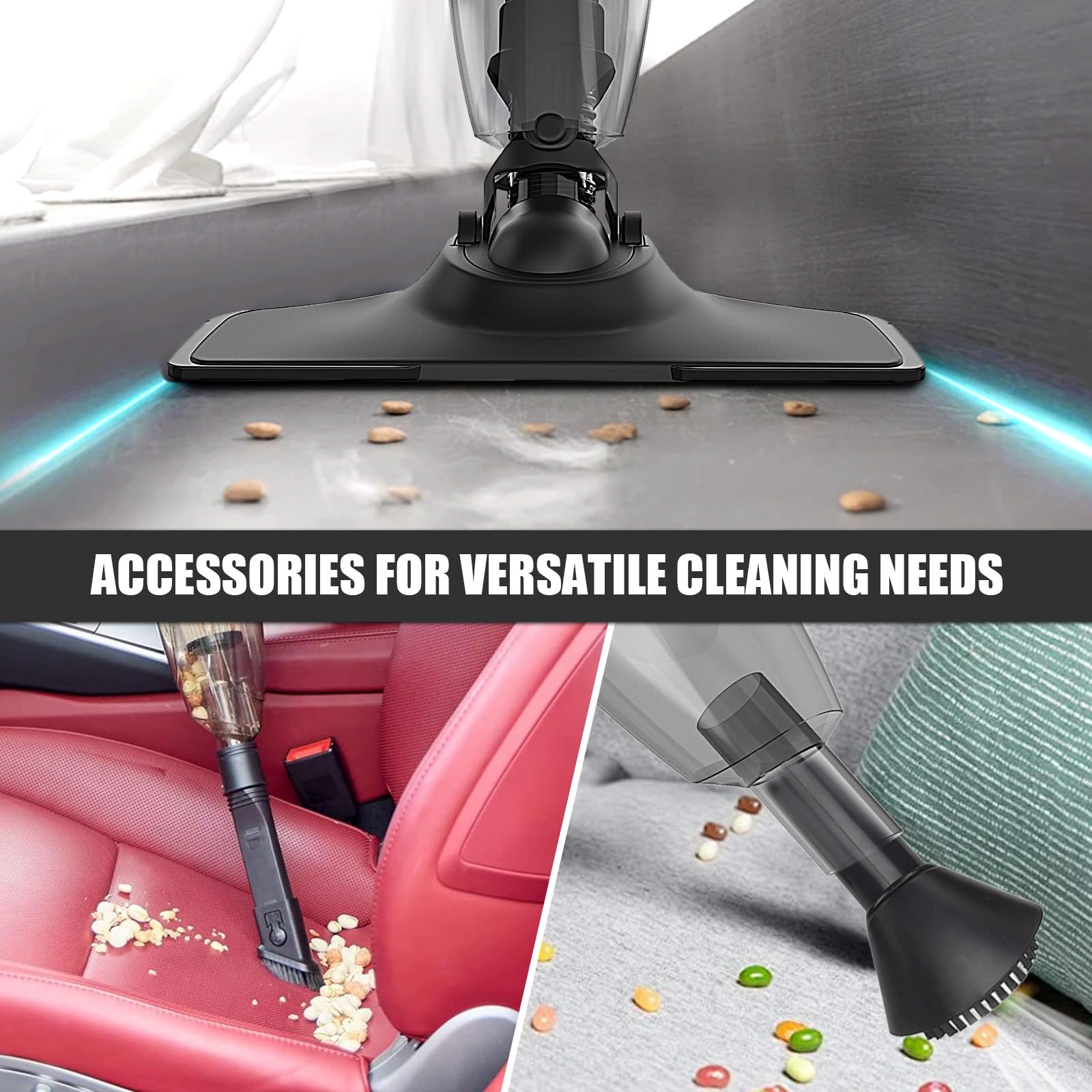 Aspiradora de mano con batería con 2 baterías de 3,0 Ah, 10000 Pa, aspiradora de coche fuerte, aspiradora inalámbrica portátil, USB, aspiradora sin cable para coche, hogar, pelo de