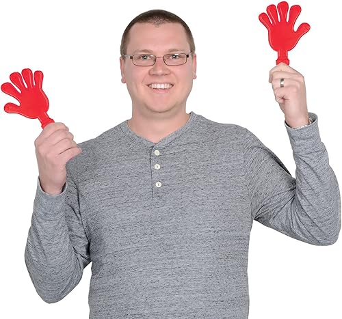 Miniatura 2 de Beistle Red Hand Clappers  Paquete de 12, emisores de ruido de plástico para fiestas, eventos deportivos, celebraciones y reuniones de espíritu de