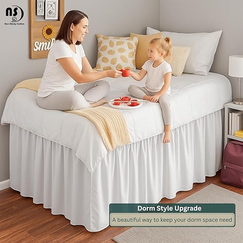 Miniatura 6 de Falda de microfibra de alta calidad para dormitorio universitario, tamaño individual XL, 39 x 80 pulgadas, caída extendida de 32 pulgadas, volantes