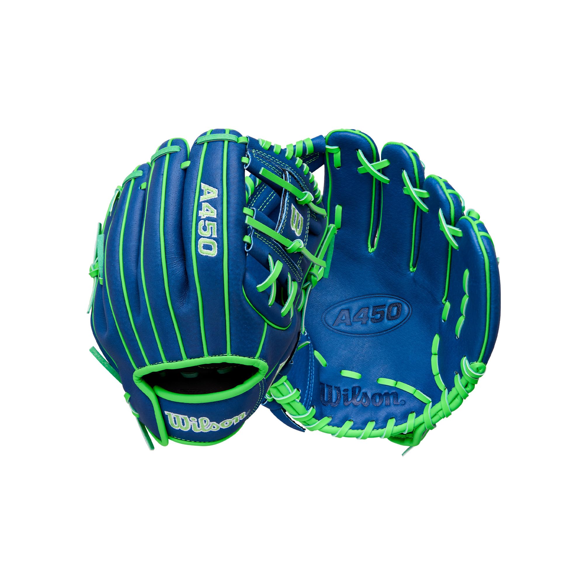 Wilson A450 Baseball Gloves Glove, Royal Blue/Neon Green/White, 10.75 Inches