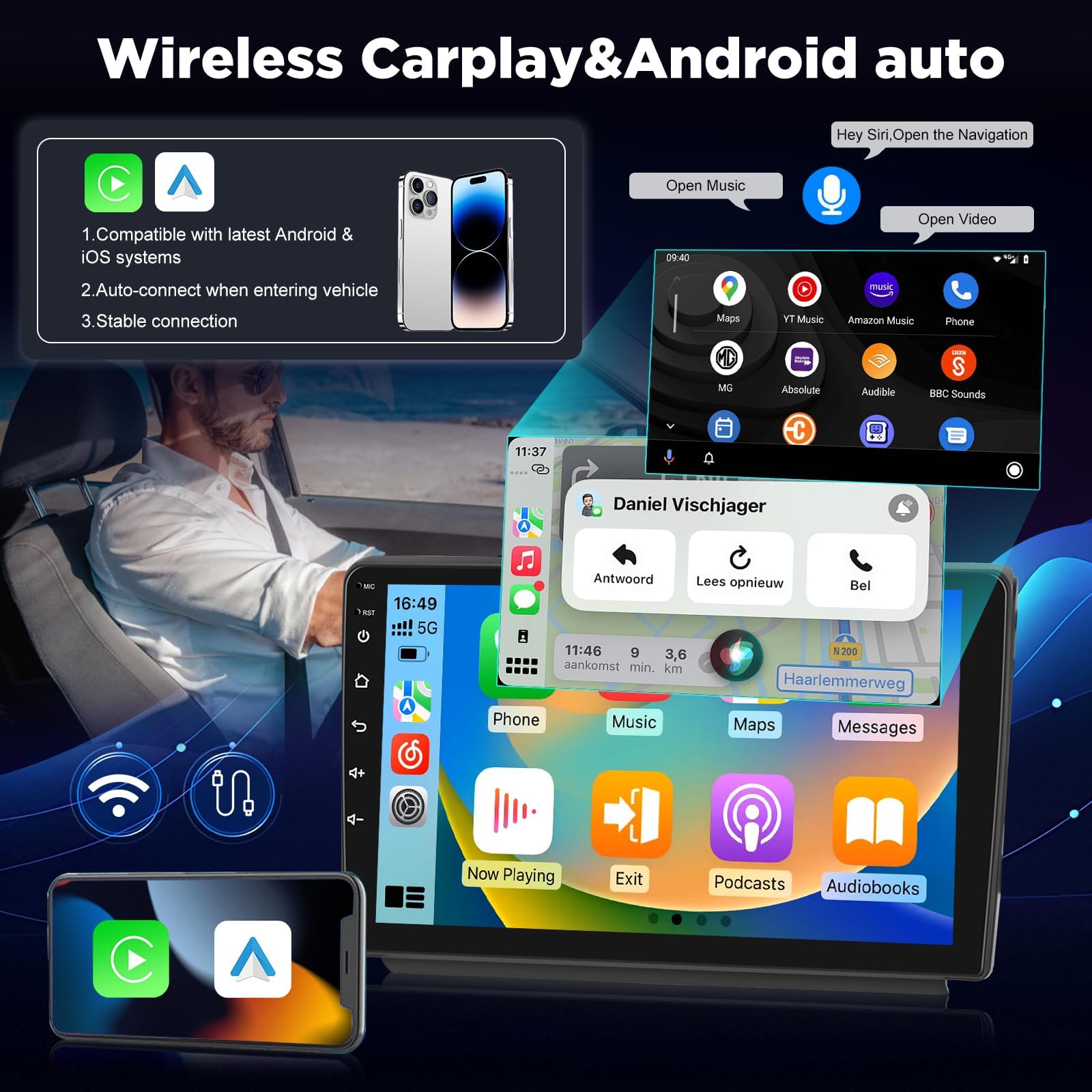 Autoradio Android 4+64G pour BMW Série 1 E81 E82 E87 E88 2004-2012, Écran Tactile 9 Pouces 2.5D 1280×720, CarPlay et Android Auto sans Fil, GPS WiFi Bluetooth, Son AI DSP + Caméra de recul AHD