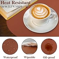 Vista 101 de Faux Leather Placemats and Coasters Set of 2, Round Leather for Dinner Table Mats Heat Resistant Non-Slip Washable Insulation Coffee Mats Kitchen