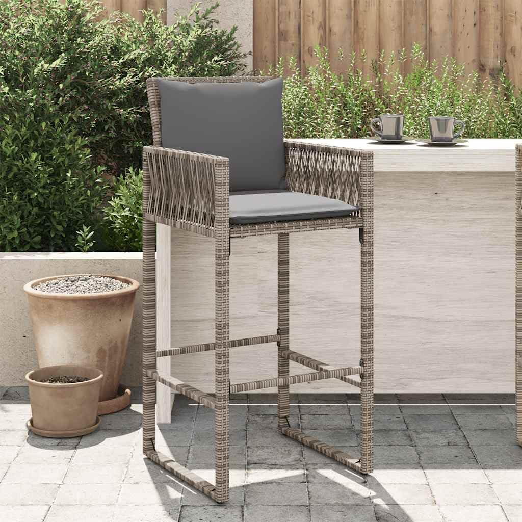 vidaXL Garden Bar Stool Grey PE Rattan, Powder-Coated Steel, 100% Polyester