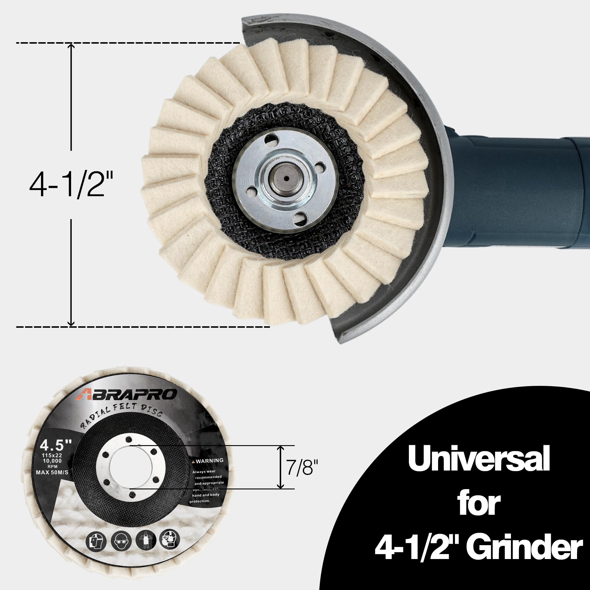 ABARPRO Disco abrasivo de fieltro de 4-1/2 x 7/8 pulgadas, eje de pulido de lana para amoladora angular, paquete de 5