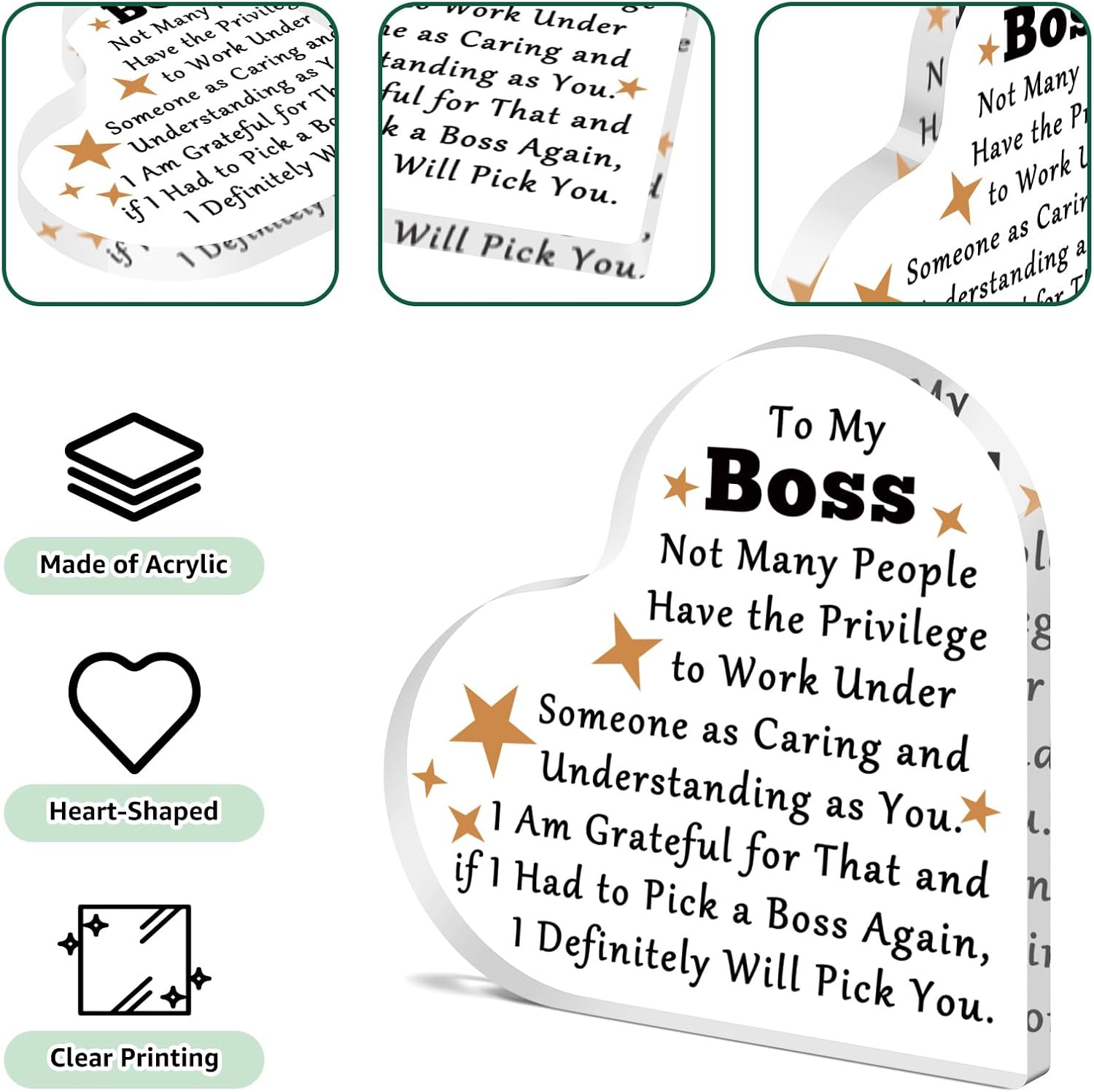 Boss Day Gifts for Women Men Desk Decor Signs Thank You Gifts for Boss Coworker Employer Appreciation Gifts Acrylic Table Sign Acrylic Plaque Keepsake for Office Christmas Retirement Leaving Gifts - Image 4