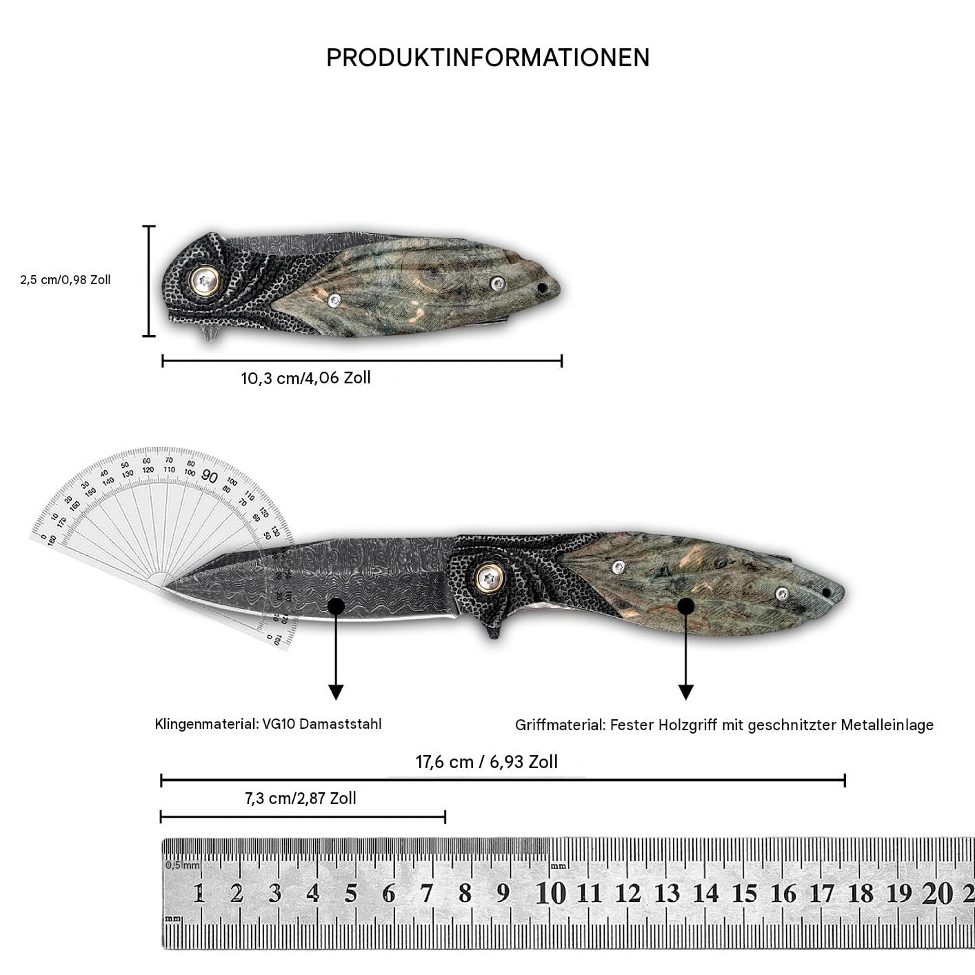 Generisch Klappmesser Taschenmesser VG10 Damast Holzgriff Premium Design
