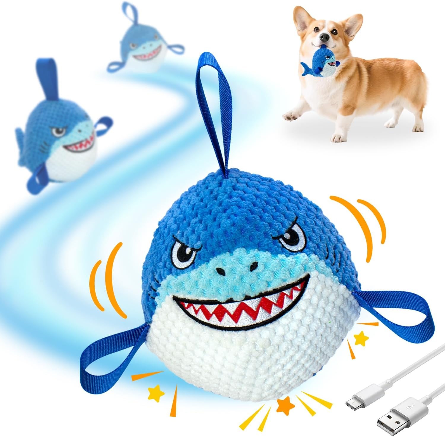 Automatic Moving Squeaky Dog Toy, USB Rechargeable Shark Ball for Large