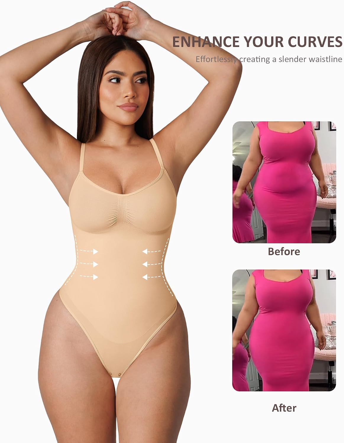 FeelinGirl Shapewear Bodysuit for Women Tummy Control Waist Bodysuit Thong Shapewear Body Shaper Going Out