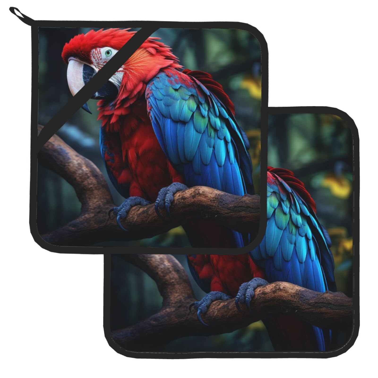 Pot Holder Set of 2 Heat Resistant Potholders Parrot on the Branch Pot Holders Non Slip Kitchen Trivets Cooking Hot Potholder Washable Oven Mitts Oven Hot Pads for Kitchen Baking BBQ
