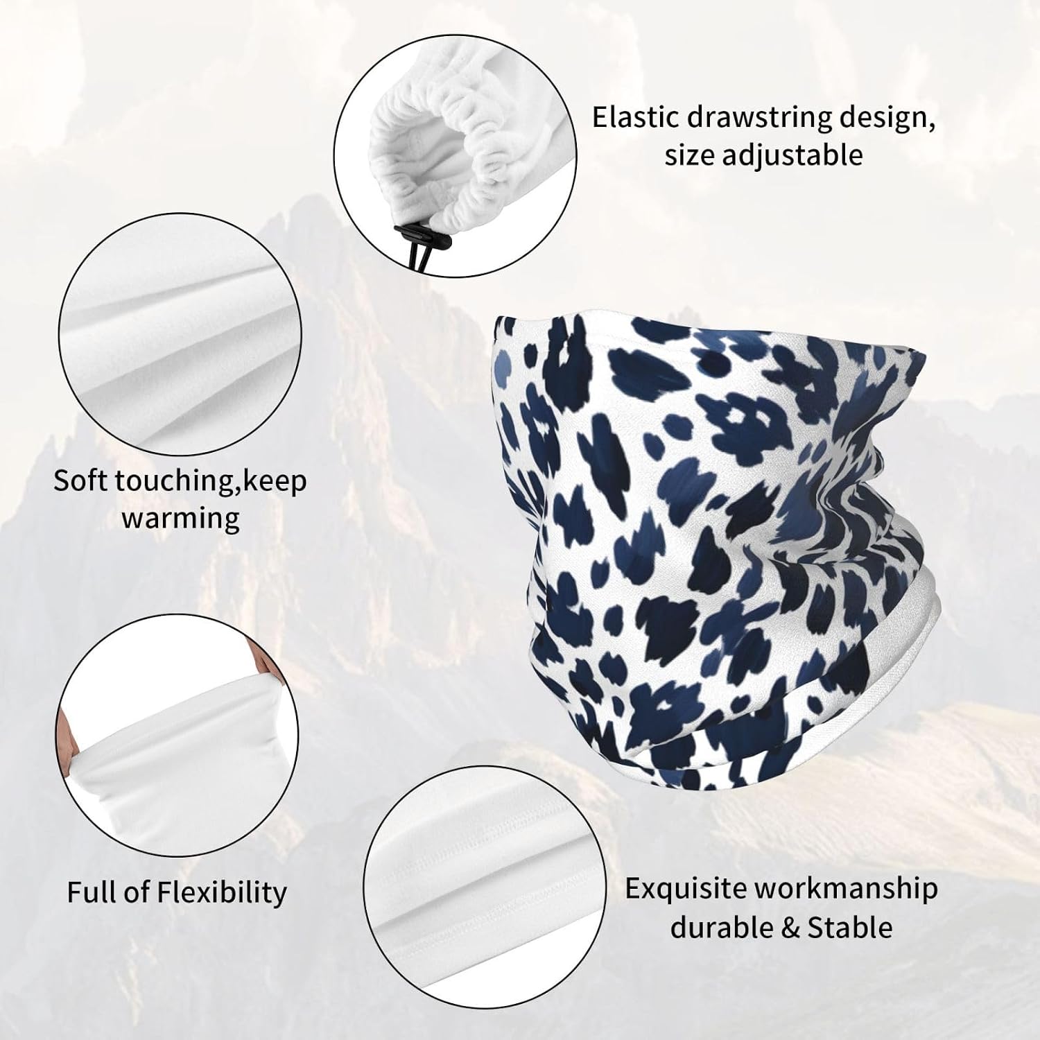 Winter Face Mask Elastic Headband Cold Weather Neck Warmer for Men Women, Leopard Love Heart Adjustable Neck Gaiter
