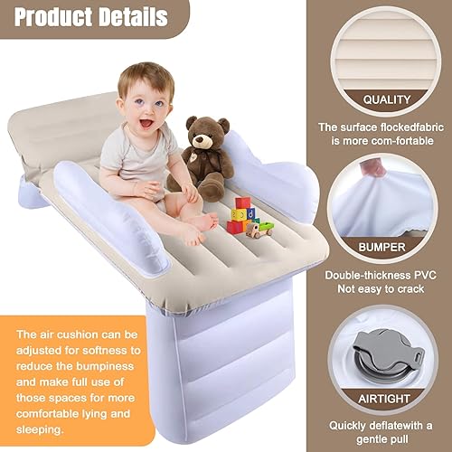Miniatura 4 de Inflatable Toddler Airplane Mattress, Blow Up Kids Travel Bed, Airplane Seat Extender, Inflatable Baby Mattress with Sides, Safety Belt, Manual Pump