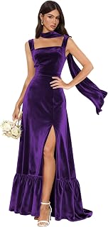 Clothfun Spaghetti Strap Velvet Bridesmaid Dress Long Mermaid Scarf Foraml Dress for Women CY283