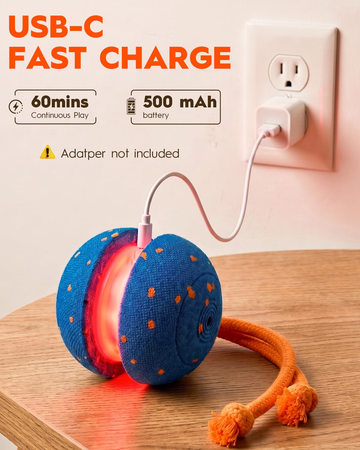 Xeuch Jouets interactifs pour chien, balle automatique irrégulière et roulante pour chien avec 2 modes de vitesse, matériau E-TPU, jouets pour animaux de compagnie activés par le mouvement avec corde