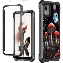 for Nokia C110 Case,Nokia C110 Phone Case with Glass Screen Protector,360 Full-Body Hard PC & Soft TPU Bumper Shockproof Protective Phone Case for Nokia C110 N156DL6.3"-Red Mushrooms