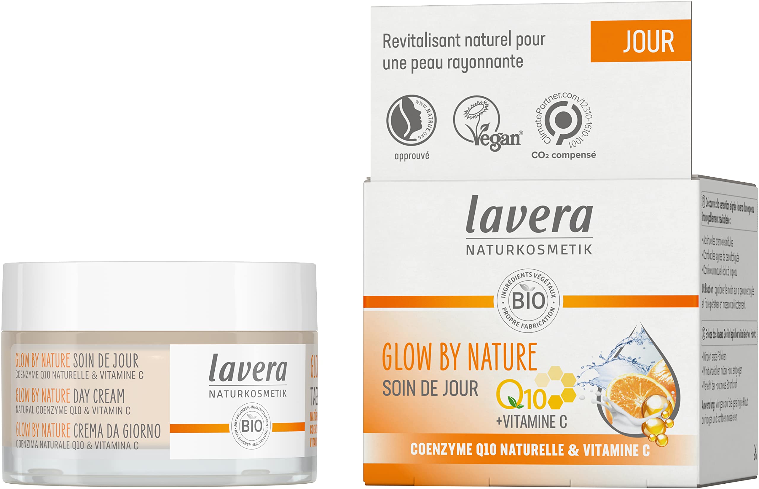 lavera GLOW BY NATURE Dzienna pielęgnacja - kosmetyki naturalne - wegańskie - Q10 & Witamina C - nawilżająca - codzienna pielęgnacja - odżywka - certyfikat PETA - 1 x 50 ml