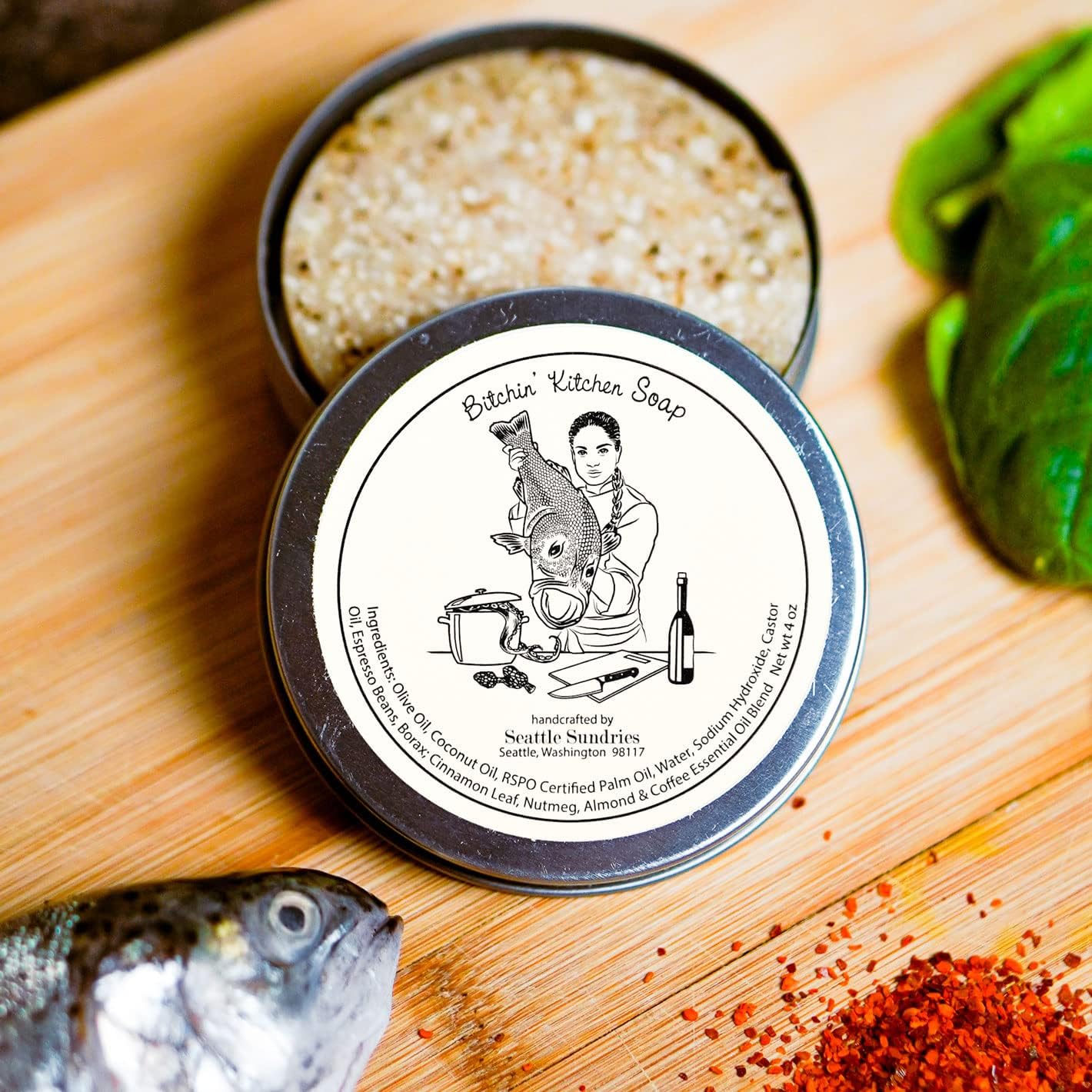 Seattle Sundries Natural Dish Soap Bar, Chef Gift for Cook, 10x (4oz) Kitchen Hand & Dish Bar Soap in a Low Waste Gift Tin, Scented with Pure Essential Oils