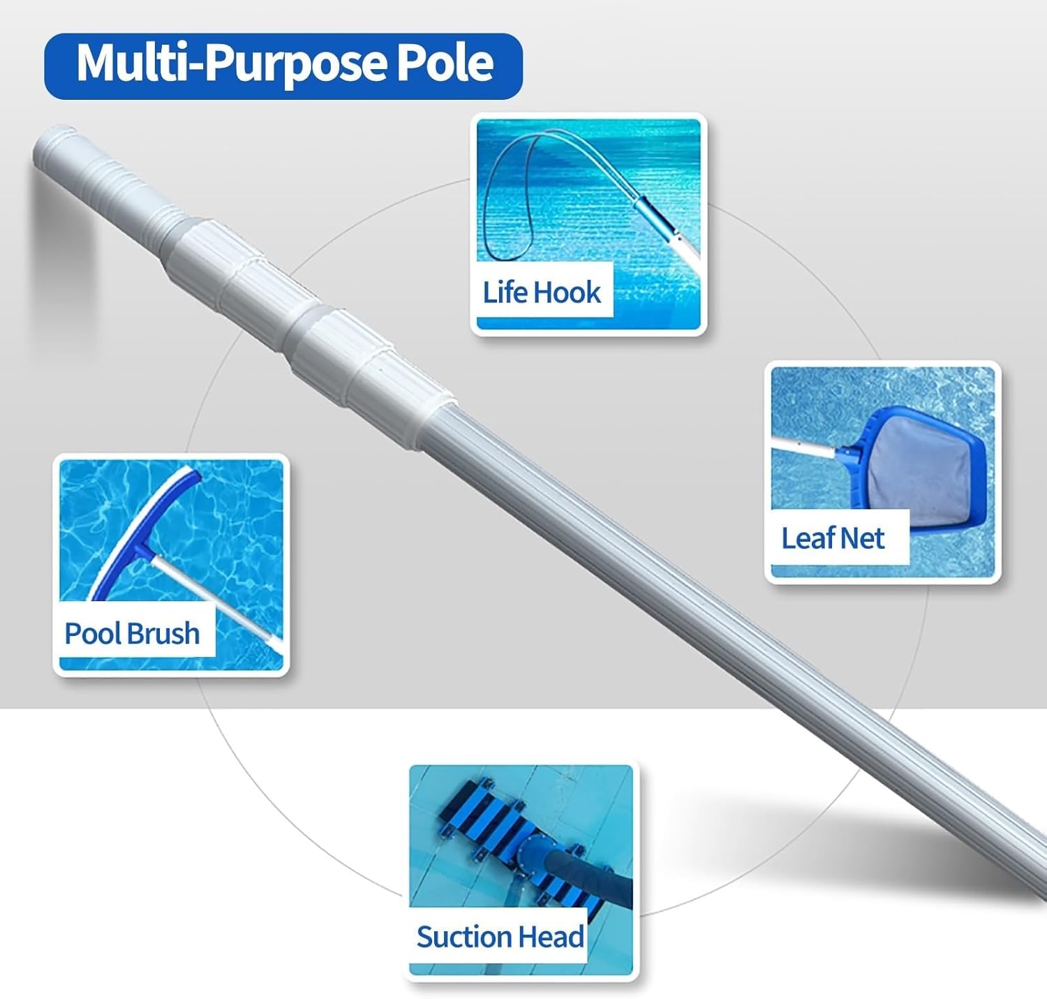 Blue Safety Pool Rescue Pole - Telescopic Aluminum Lifesaver Hook (2.5-7.0m) - Emergency Multi-Use Rescue Equipment for Pools, Yachts, and Boats