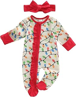 My First Christmas Outfit Baby Girl Green Heart Romper Jumpsuit Onesie | Newborn infant Girl Long Sleeve Ruffle Zipper Cotton Plush Fur Romper Onesie 1st Xmas Clothes Preemie Fall Winter Clothes