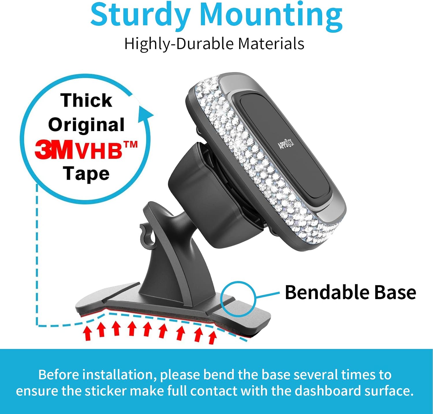 [2 Pack]Magnetic Phone Mount for Car, [Thick Case & Heavy Phone Friendly]Bling Magnetic Phone Holder for Dashboard, Universal Hands Free Crystal Car Mount Magnet, Fit for All Smartphone & Mini Tablet