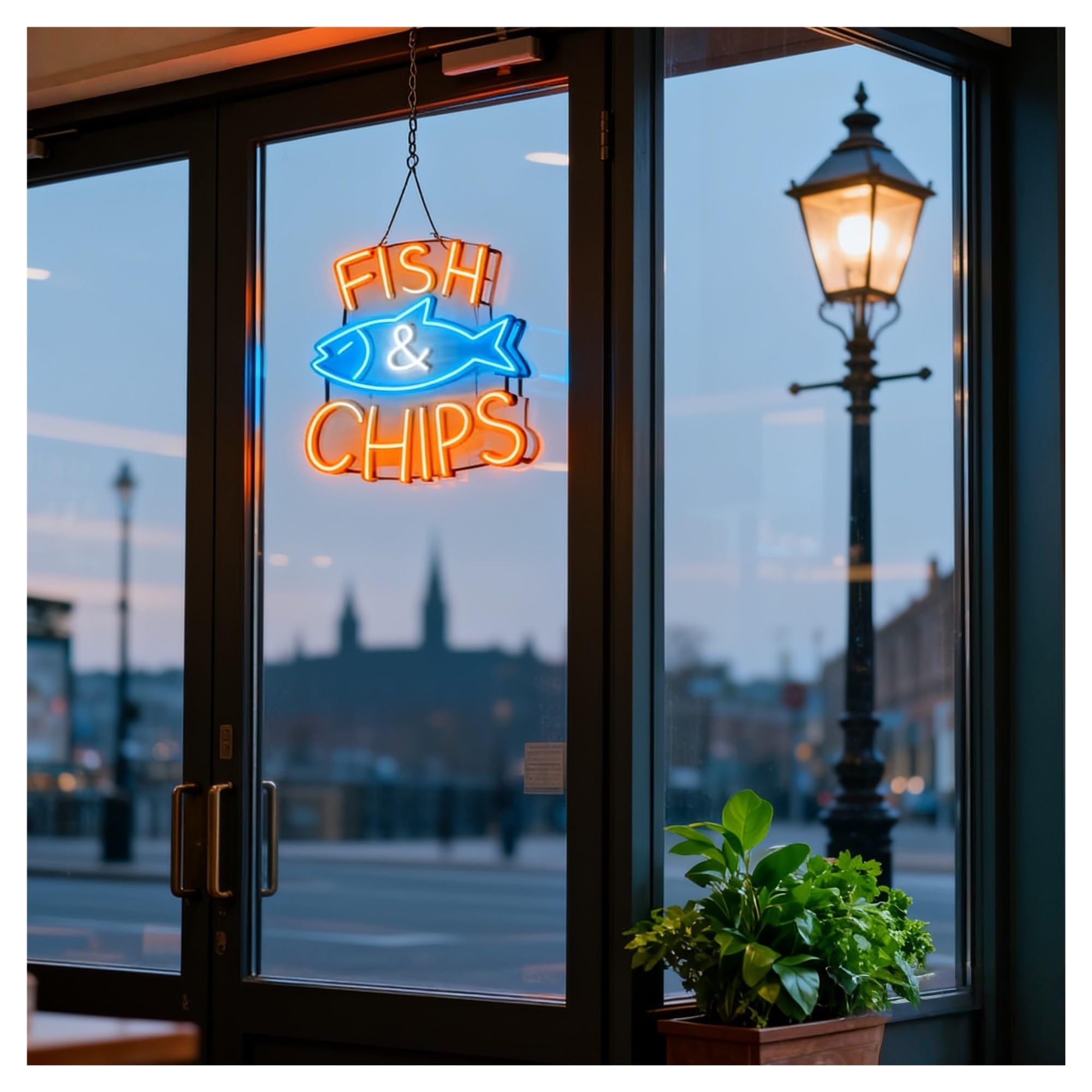 Hängende Kunst Leuchtreklamen Neonschild "Fish & Chips" USB-betrieben, Dimmbar, Restaurant-Geschäftsdekor, Machen Sie Ihr Geschäft Glänzender, 38cm