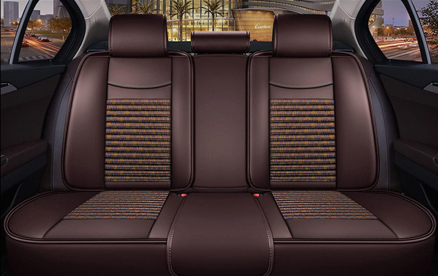 Universal PU Leather Car Seat Covers,Four Seasons Car Seat Protector, Adjustable Removable Auto Seat Cushions,C image 2