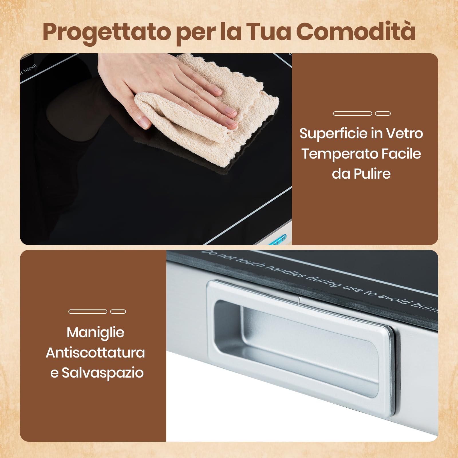 RELAX4LIFE Vassoio Riscaldante Elettrico, Piastra Scalda Cibi con Temperatura Regolabile, Superficie in Vetro Temperato e Maniglie Incorporate Salvaspazio per Feste, Raduni, Buffet ed Eventi