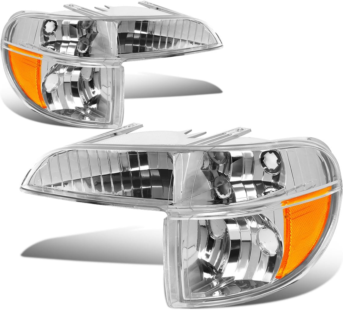 DNA MOTORING Pair of Black Housing Front Bumper Lights + Amber Reflector Corner Signal Lamps Compatible with 95-01 Ford Explorer / 97 Mercury Mountaineer, ‎1L2Z13200AA, F67Z13200AA, BL-FEXP95-BK-AM