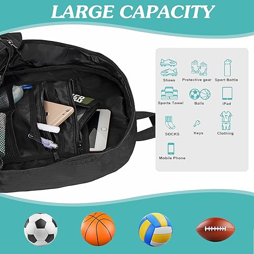 Miniatura 4 de WOLT - Mochila para balón de fútbol juvenil, bolsa deportiva con soporte para balón y compartimento para zapatos, para fútbol, fútbol americano,