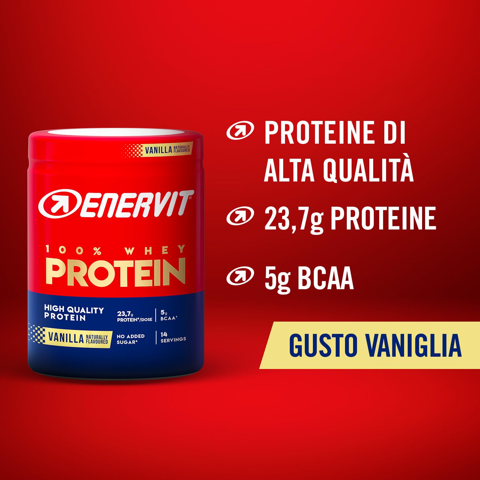Enervit, 100% Whey Protein, Gusto Vaniglia, Ideale dopo l'Allenamento, Ricco di Vitamina B6, con Proteine dal Siero del Latte, Senza Zuccheri Aggiunti, Barattolo da 420 Grammi