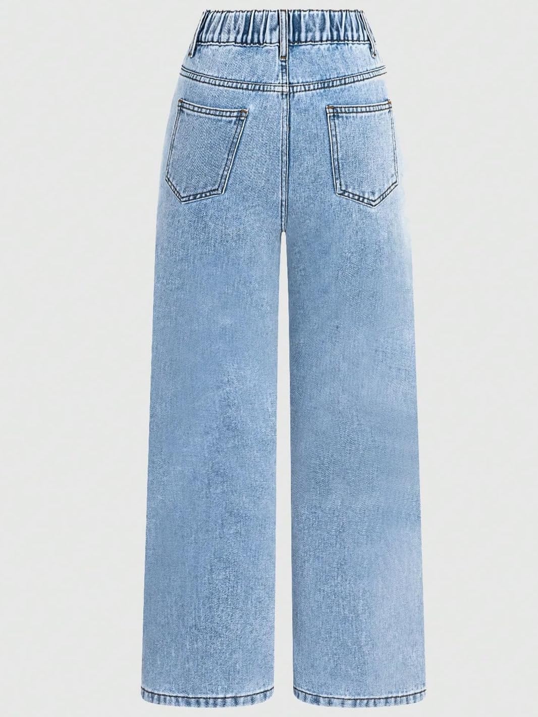 WDIRARA Girl's High Waisted Button Wide Leg Jeans Casual Long Denim Pants with Pocket - Image 3