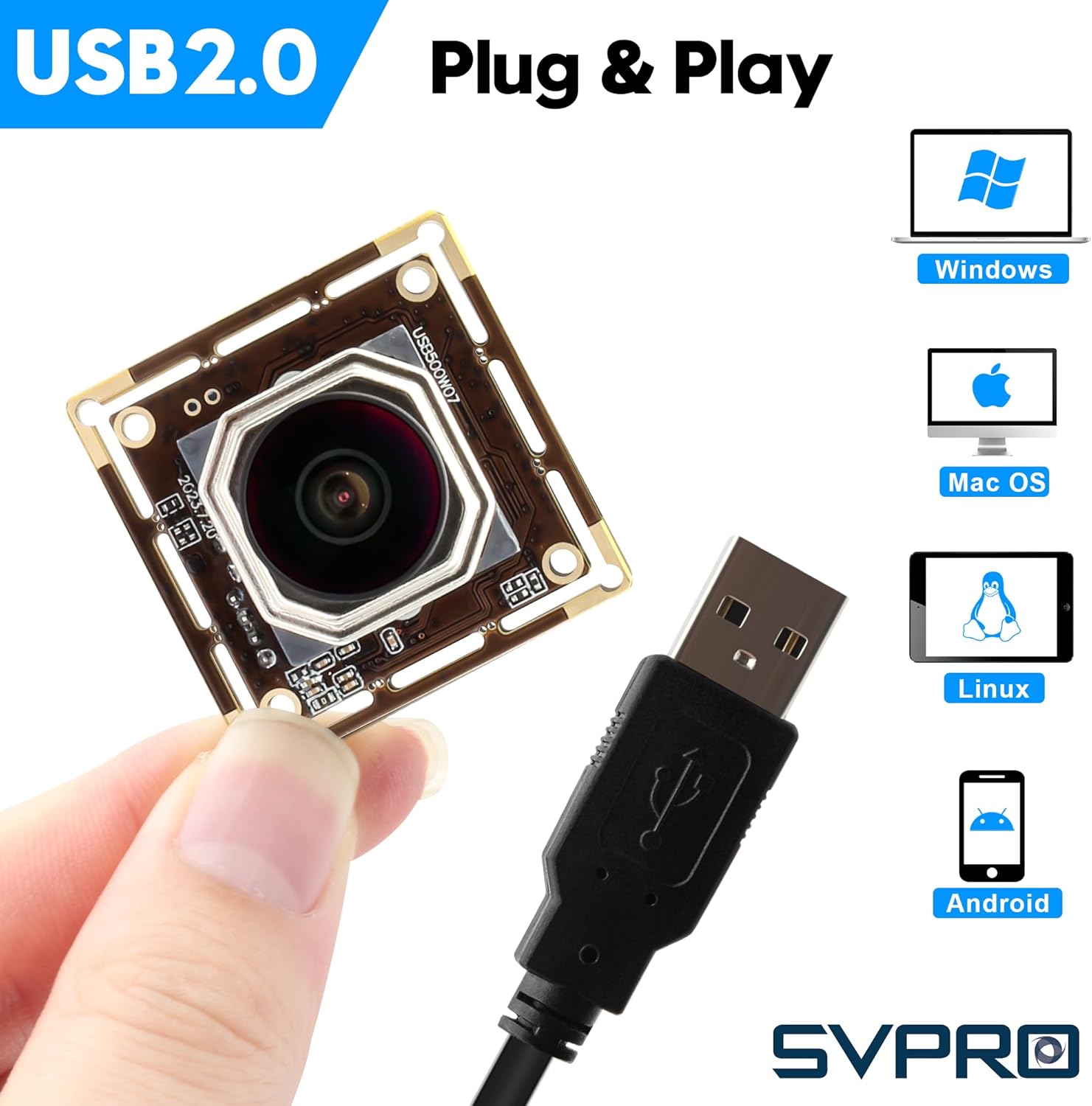 Svpro 5MP 30FPS Auto Focus USB Camera Module, Wide Angle Fisheye 138 Degree, IMX335 Sensor, Low Light Security Webcam for Computer Machine Vision, UVC Plug & Play for Windows, MacOS, Linux, Android