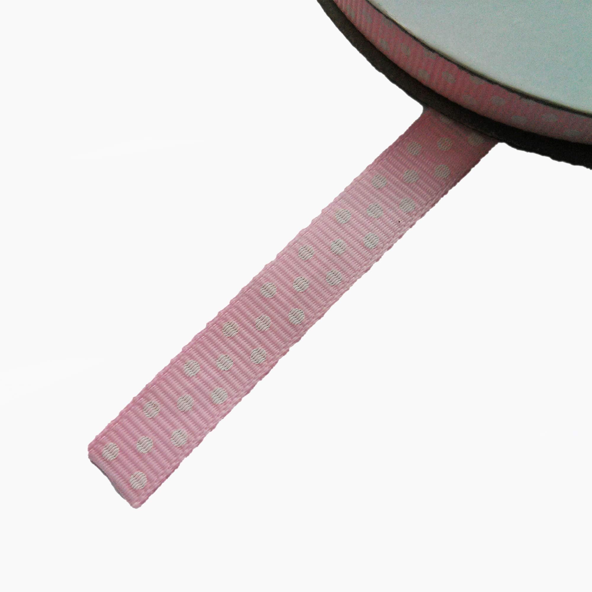 Polka Dot Grosgrain Ribbon 10mm wide x 25 metre Reel Pale (Baby) Pink