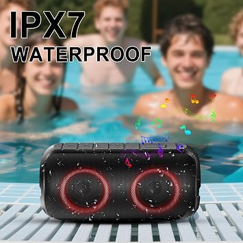 Bluetooth Speaker with Light Bluetooth 5.3 Music Box Portable Bluetooth Box with 52 mm Diameter Dual Speakers Deep Bass IPX7 Waterproof Outdoor Speaker for Travel/Parties/Beach