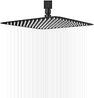 Vista 10 de GGStudy Cabezal de Ducha Cuadrado de Alta Presión de 12 Pulgadas, Cabezales de Ducha Grandes de Acero Inoxidable, Ducha de Baño de Lluvia Ultra Negro