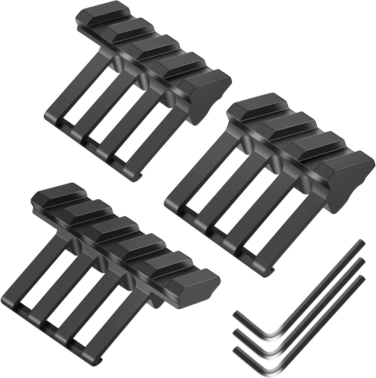FENTUK Picatinny Offset Rail Mounts, 5 Slots 45 Degree Offset Picatinny Rail Mount Aluminum Low Profile Adapter for Flashlight Laser Sight Optics (3 4 5 Slots - 3 Pack)