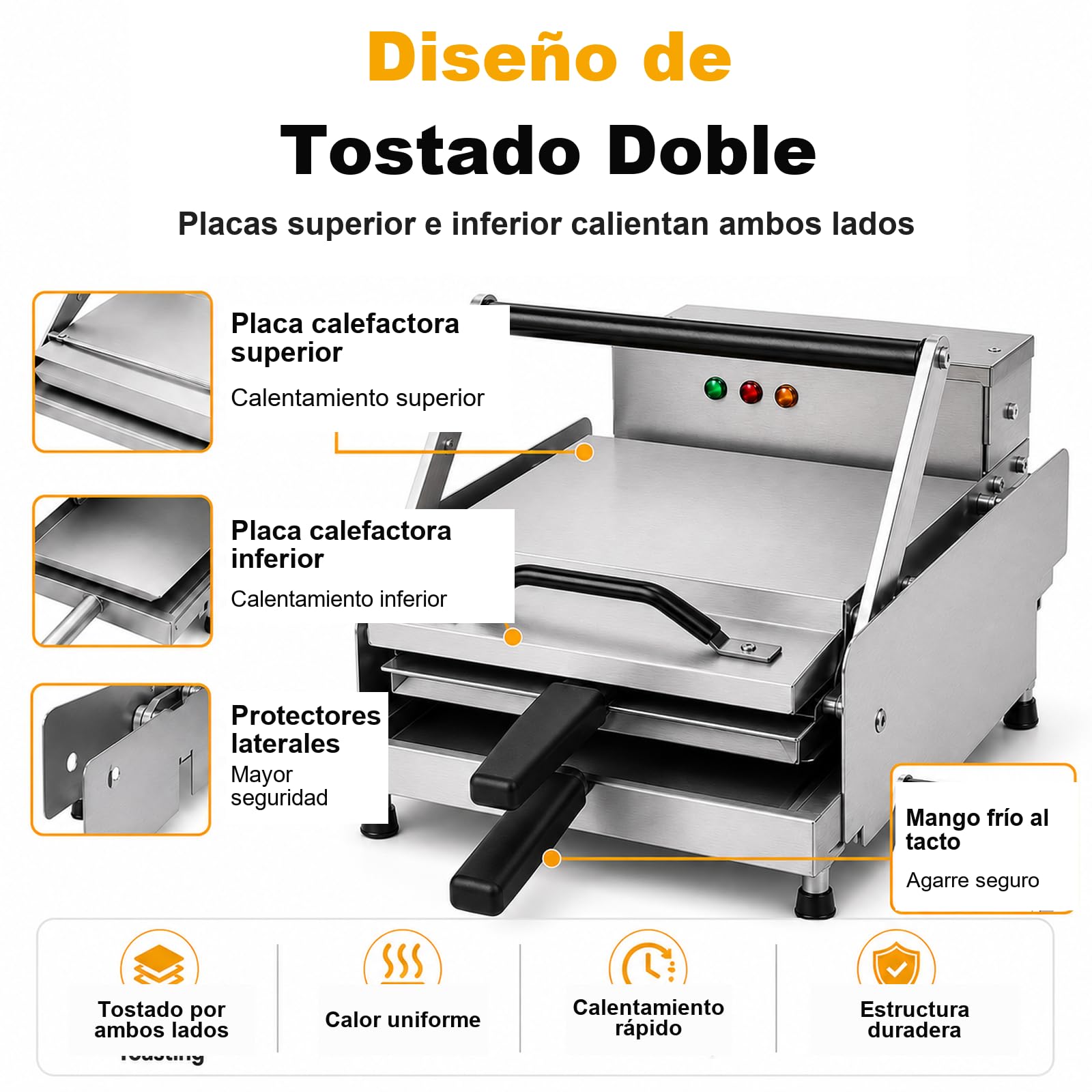 Tostador de Panes para Hamburguesa Comercial Doble Nivel | Doble nivel, acero inoxidable, temporizador, temperatura ajustable y diseño compacto para hostelería