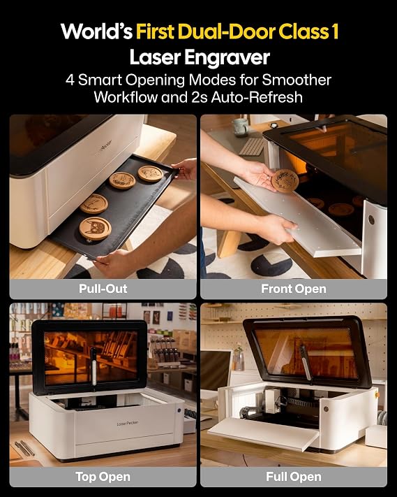 LaserPecker LX2 40W All-in-One Laser Cutter Engraver, 19.7 x 12 Large Working Area 1000mm/s High-Speed 12MP Camera Curved Surface Batch Engraving for Metal Wood Acrylic DIY SMB Customisation