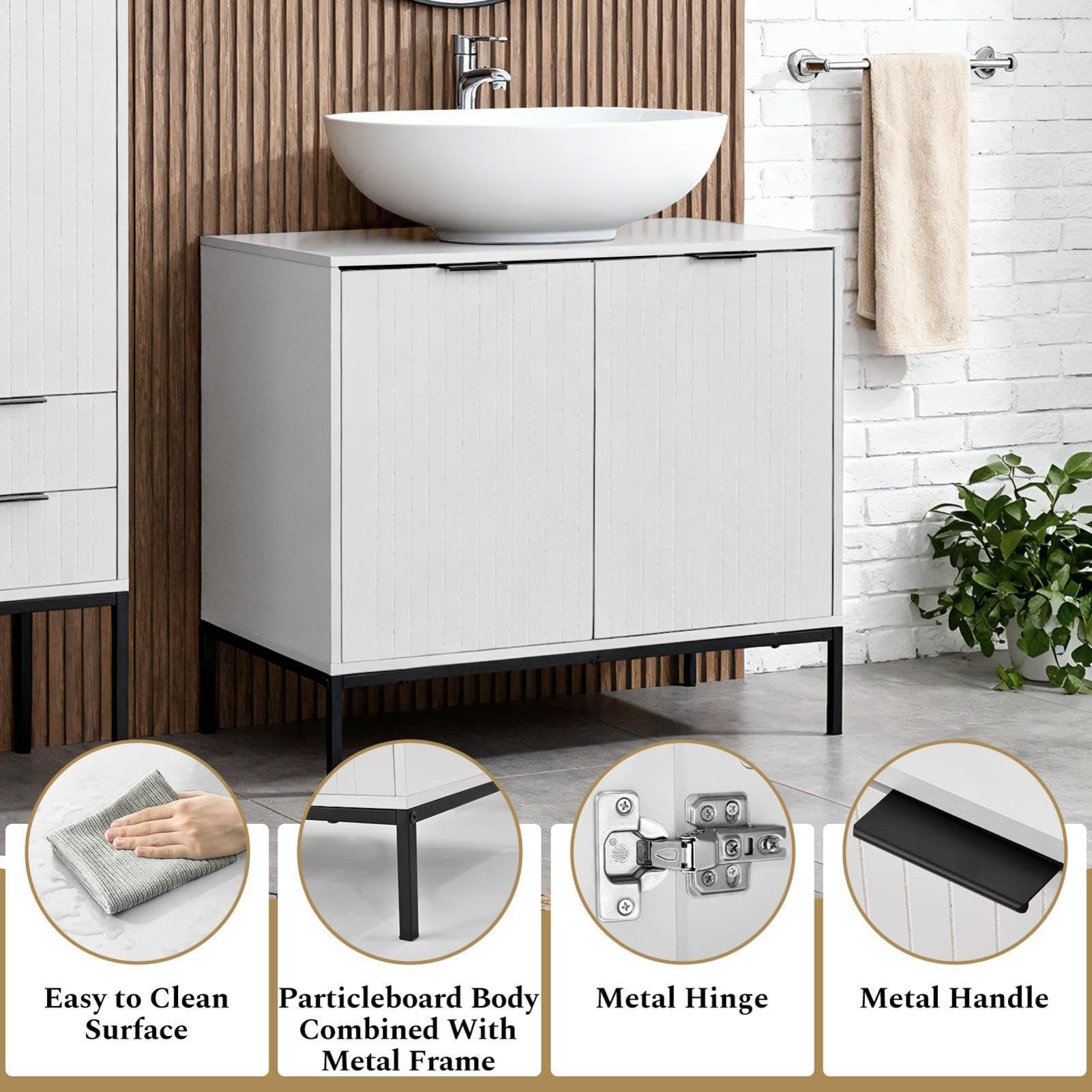 Generisch Mueble bajo lavabo de 70 x 63 x 45 cm con 2 puertas, armario de pie para guardar utensilios de baño y artículos de tocador, color blanco