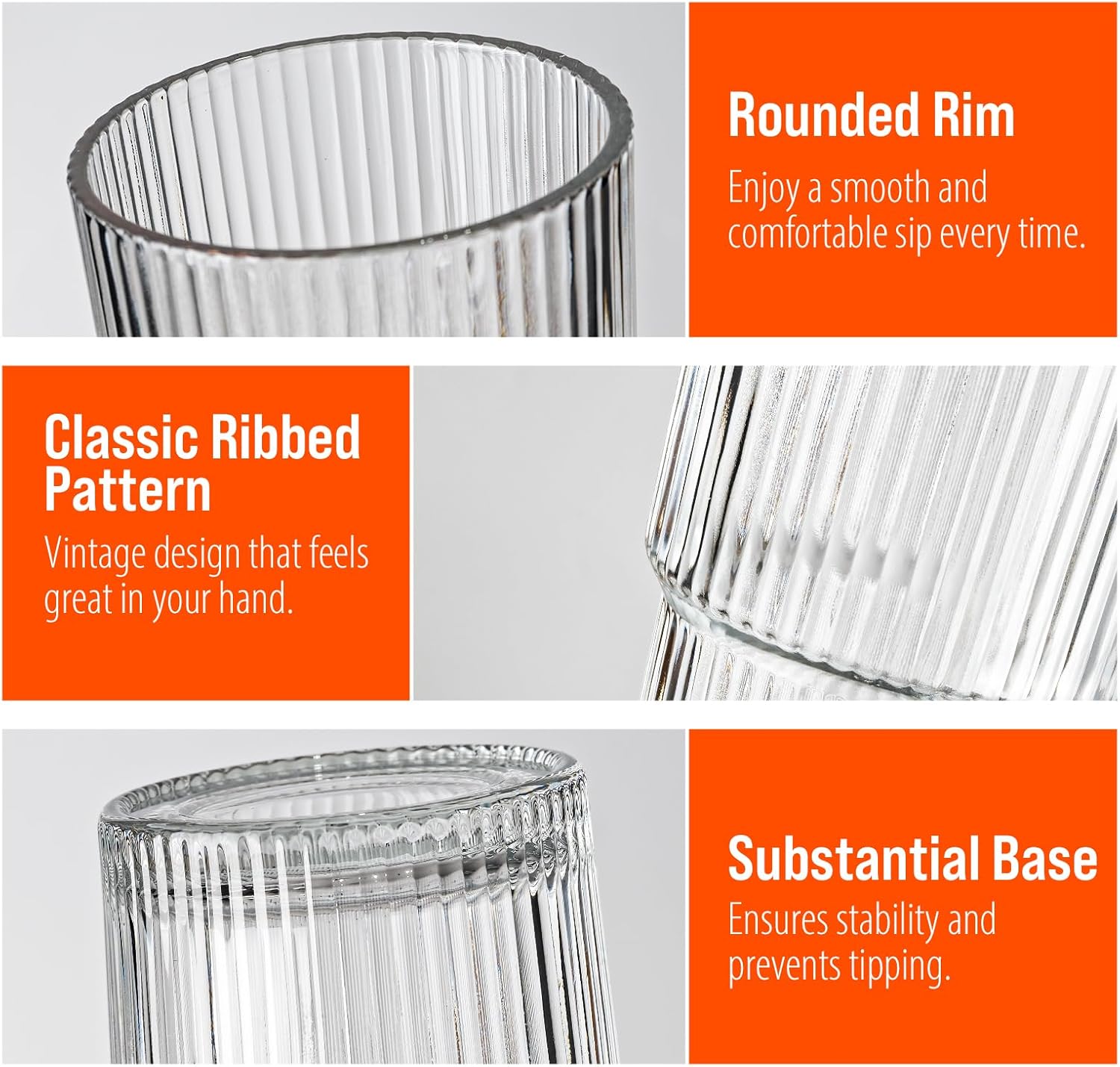 20oz Ribbed Glass Tumblers with Lids & Straws, Ideal for Iced Coffee, Cocktails & More - Includes Cleaning Brush - Image 3