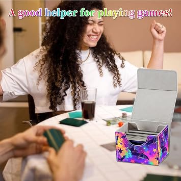Card Deck Box for MTG, Fits 100+ Single Sleeved Cards, PU Leather Trading Card Storage Box for TCG, CCG, MTG Cards, Strong Magnet Magic Gathering Deck Box, Colorful Bats