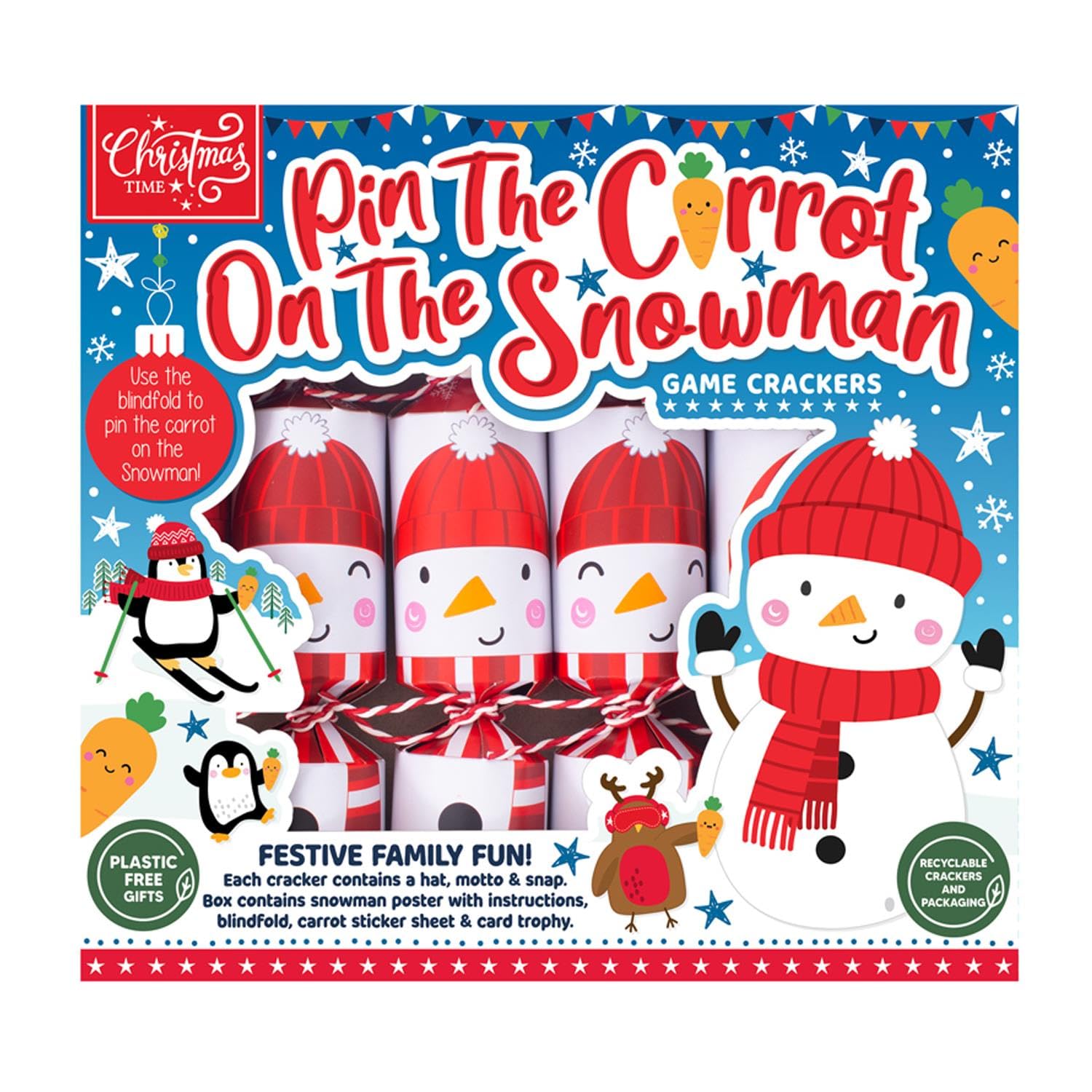 Yöl Multicolour 6 Pin The Carrot On The Snowman Crackers Red And White Xmas Game For The Family Fun
