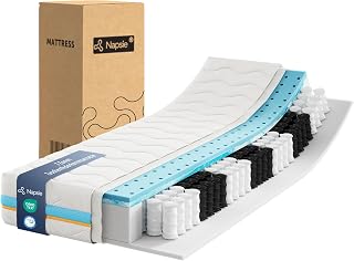 Taschenfederkernmatratze 90x200 cm 7-Zonen ergonomisch Matratze, Härtegrad H3, Mittelfest, 22 cm Höhe, Memoryschaum atmungsaktiv, Waschbarer Bezug, Oeko-TEX Standard 100 Zertifiziert